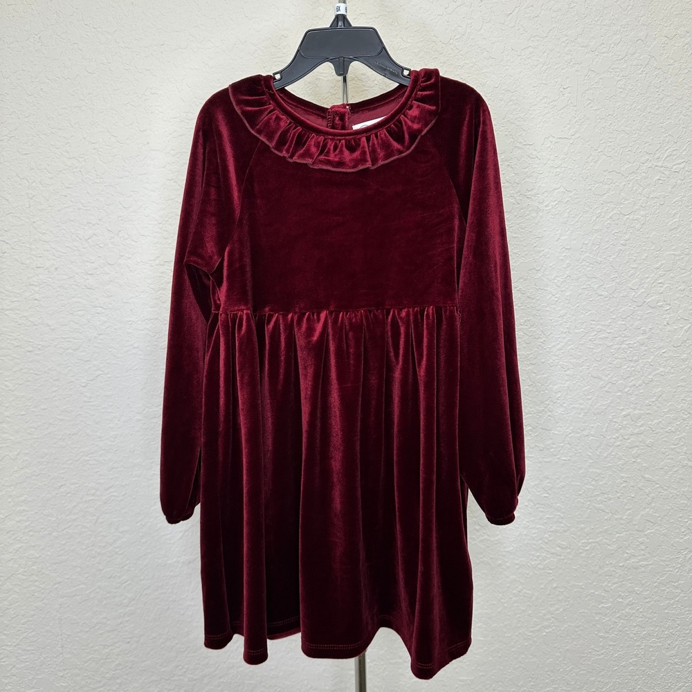NWT Adventurewear 360 Kids Burgundy Velvet Ruffle Collar LS Dress Size 6X